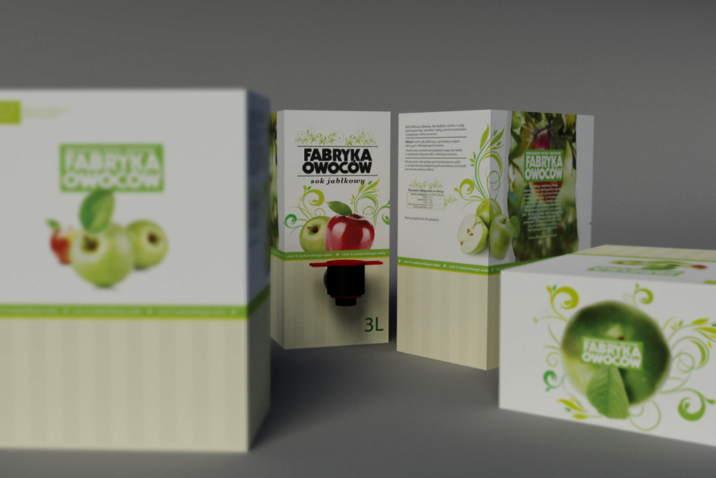 Projekt opakowania bag in box - sok jabłkowy Fabryka Owoców